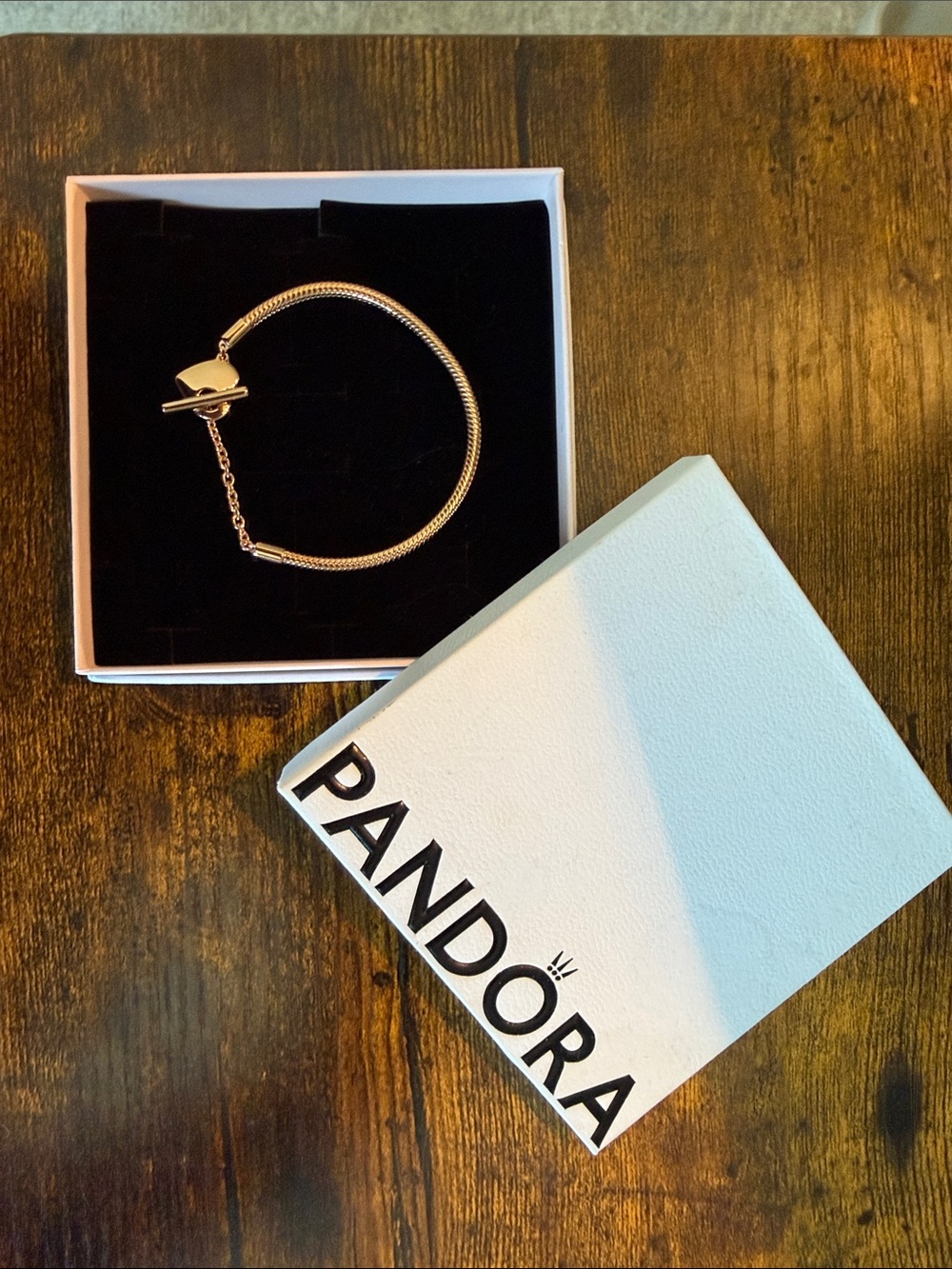 Pandora Moments - Gold - Heart T-Bar Snake Chain Bracelet
